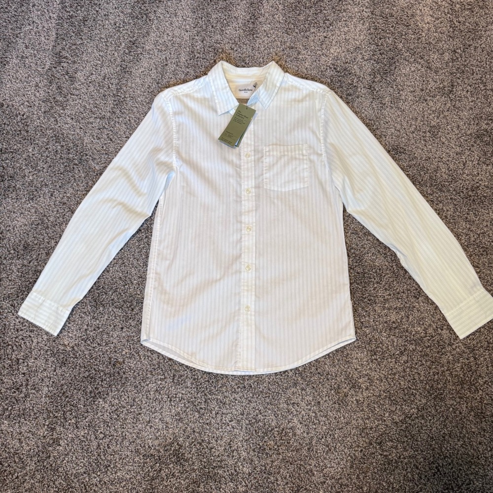 NWT Goodfellow White Striped Button Up Dress Shirt Men's Size Small Cotton Blend